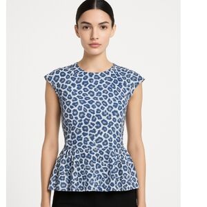 Rebecca Taylor Blue Leopard Peplum Blouse